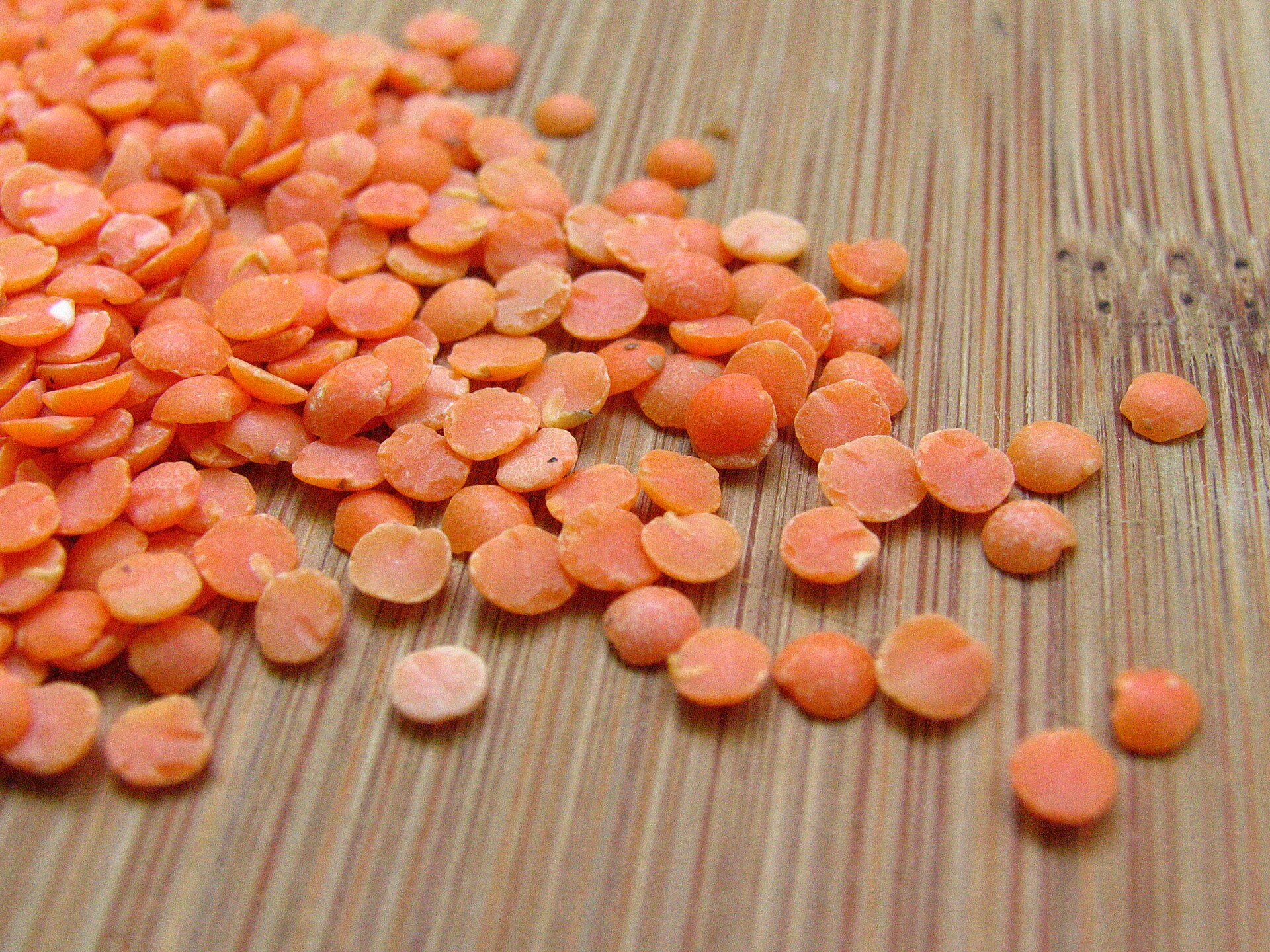 Close-up of dried split red lentils