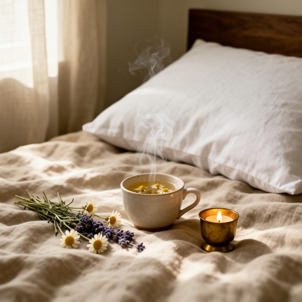 A dim evening room set for rest, in the hour before sleep
